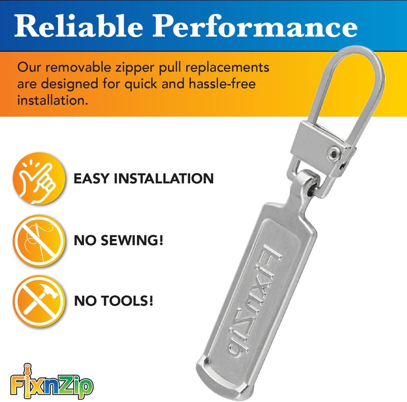 FixnZip Medium to Large Nickel Zipper Pull Replacements (4-Pack) | Universal Clip-On Pull Tabs for Zipper Repair, Sliders & Luggage, Jackets, Backpacks, Tents, Sleeping Bags & Outdoor Gear - Image 3